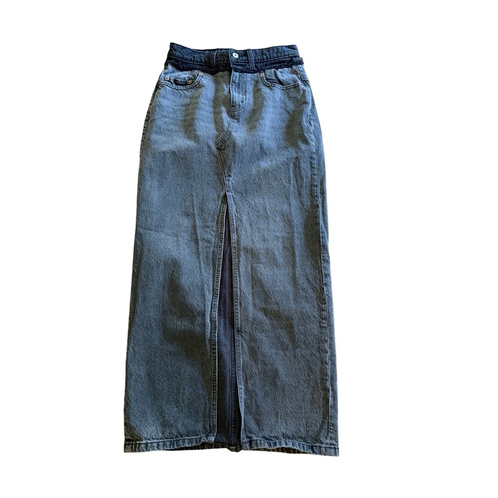 Abercrombie & Fitch High‎ Rise Denim Maxi Skirt Double Waistband Womens 25  0